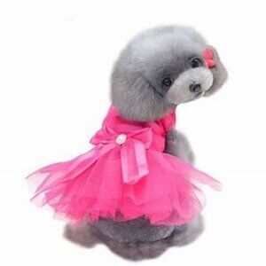 Pup Dog Pet Pink Princess Chiffon Bowknot Jeweled Ribbon Ruffle Costume Dress M